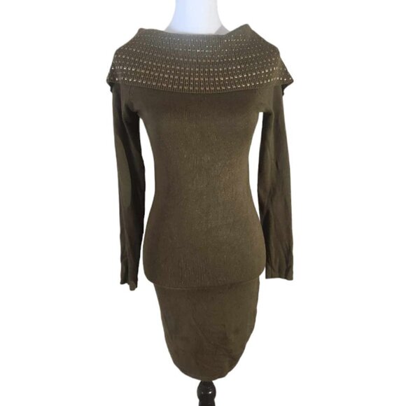 Say What! Bodycon Studded Sweater Dress Olive Green Size S - Picture 4 of 8